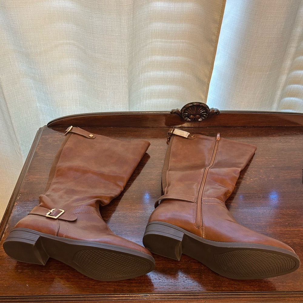 Cloudwalkers 8W Jean Brown Boots Gold Buckle Elastic Stretch Zipper NIB